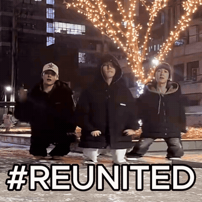 Three People Kneeling In Front Of Tree #Reunited GIF
