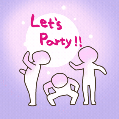 Three People Let's Party In Purple GIF