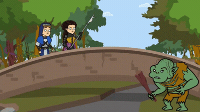 Three People On Bridge And Troll GIF