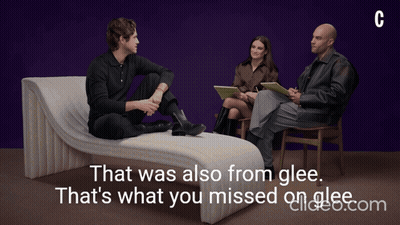Three People On Couch Talking About Glee GIF