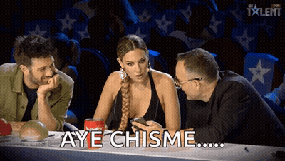 Three People One Holding Phone Saying Aye Chisme GIF