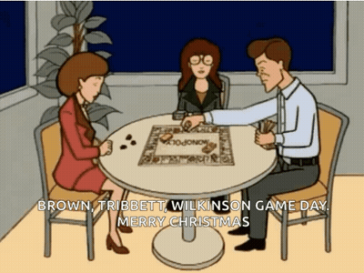 Three People Playing Monopoly Brown Tribbett Wilkinson Game Day Merry Christmas GIF