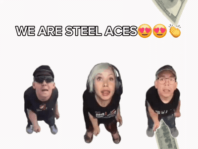 Three People Standing Before Money Pile Saying We Are Steel Aces GIF