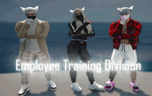 Three People Standing Next To Each Other With The Words Employee Training Division GIF