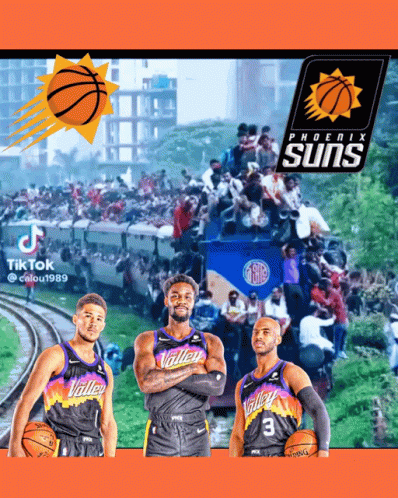 Three Phoenix Suns Players On Train With Crowd GIF