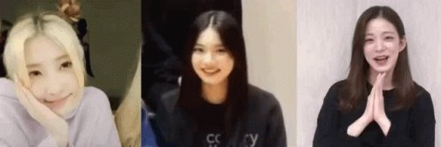 Three Picture Collage Of Woman With CC On Shirt GIF