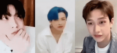 Three Picture Collage Young Man Blue Hair White Shirt GIF