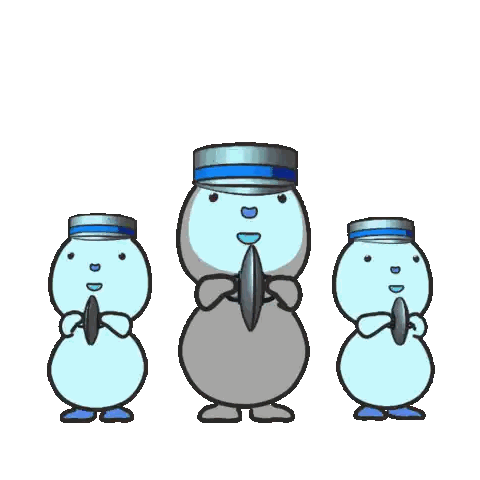 Three Pink Cartoon Characters Are Standing Next To Each Other And Holding Spoons Sticker
