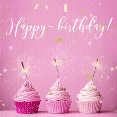Three Pink Cupcakes With Sparklers Happy Birthday GIF
