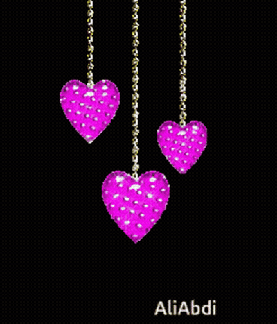 Three Pink Hearts On Gold Chains With Name Aliabdi GIF