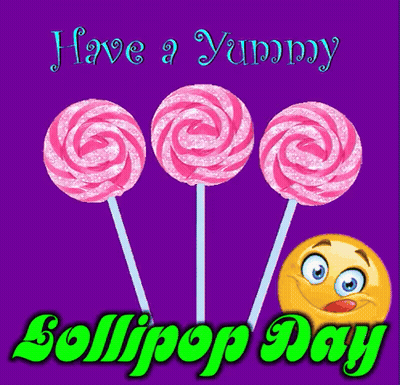 Three Pink Lollipops Saying Have A Yummy Lollipop Day GIF
