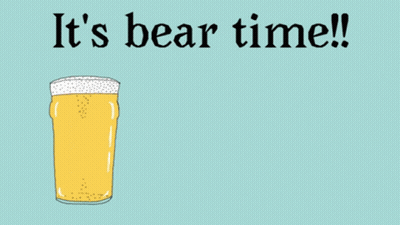 Three Pints Of Beer With The Words It 'S Bear Time Written Above Them GIF