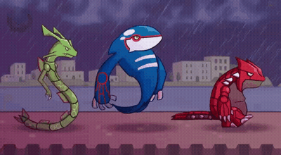 Three Pokemon Standing On Sidewalk Pixel Art GIF
