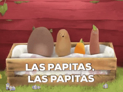 Three Potatoes In A Box With The Words Las Papitas Las Papitas GIF