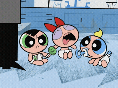 Three Powerpuff Girls Sitting On Floor GIF