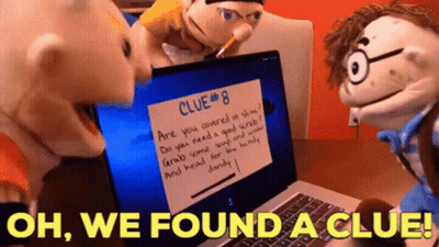 Three Puppets Looking At Laptop With Clue 8 GIF
