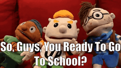 Three Puppets Saying So Guys You Ready To Go To School GIF