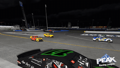 Three Race Cars Are On A Track With The Words Peak Racing League On The Side GIF