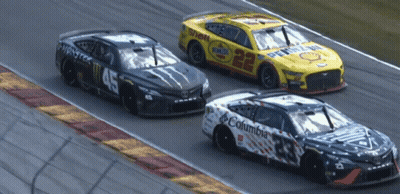 Three Race Cars On Track With Columbia GIF