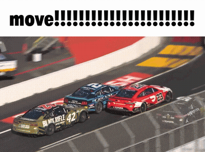 Three Race Cars Racing With Move Above GIF