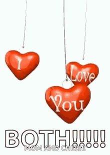 Three Red Hearts Hanging From A String With The Words I Love You On Them GIF