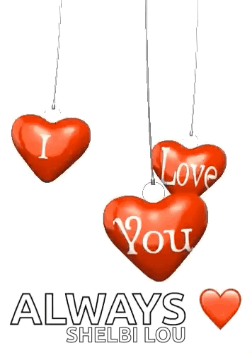 Three Red Hearts Hanging From A String With The Words I Love You Written On Them GIF