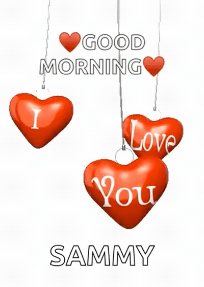 Three Red Hearts Hanging From Strings Good Morning Sammy GIF