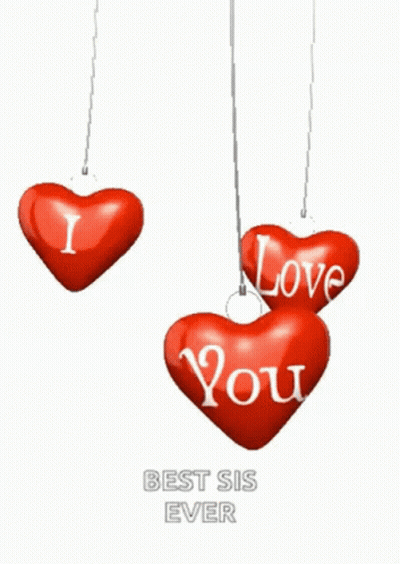 Three Red Hearts Saying I Love You Hanging From String GIF
