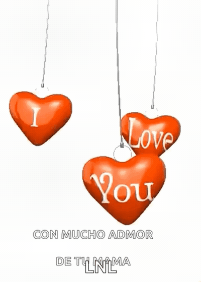 Three Red Hearts Saying Love You Hanging From Chain GIF