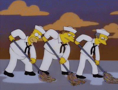 Three Sailors From The Simpsons Are Sweeping The Floor Together GIF