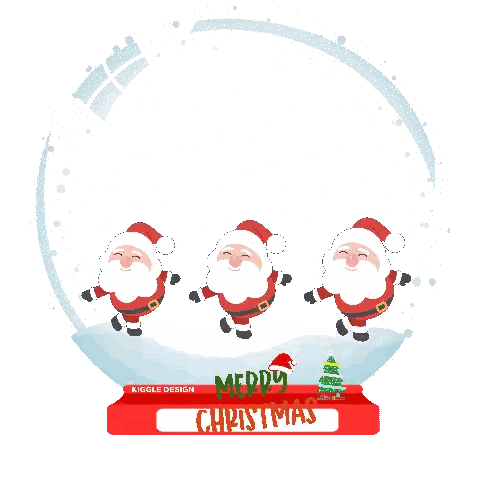 Three Santa Clauses Dancing In Snow Globe Sticker