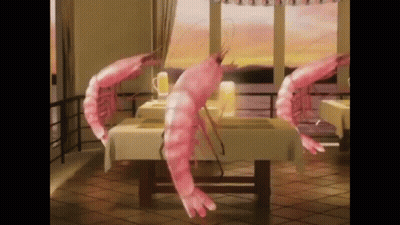 Three Shrimp Dancing Around Table GIF