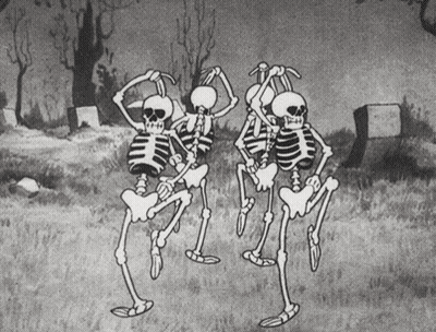 Three Skeletons Dancing In Cemetery GIF