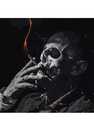Three Skulls Stacked On Top Of Each Other With Smoke Coming Out Of Them On A Black Background . Sticker