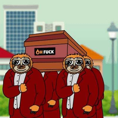 Three Sloths Carrying Coffin Saying Oh Fuck GIF
