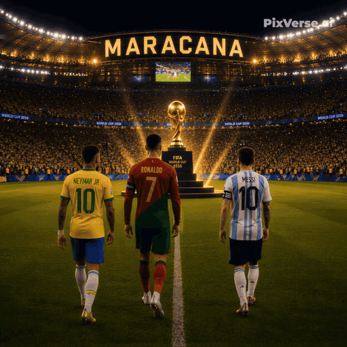 Three Soccer Players And Maracana Text GIF