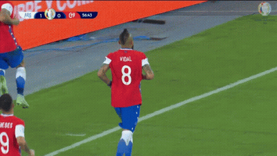 Three Soccer Players In Red And Blue Uniforms Number 8 GIF