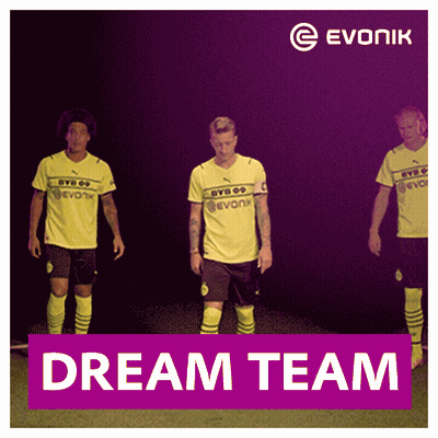 Three Soccer Players Standing Next To Each Other With The Words Dream Team On The Bottom GIF