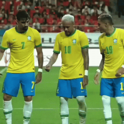 Three Soccer Players Wearing Yellow Jerseys With The Number 7 10 And 19 GIF