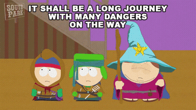 Three South Park Characters Are Standing In Front Of A Sign That Says " South Park " GIF