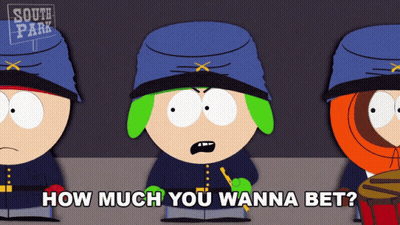 Three South Park Characters Are Standing Next To Each Other With The Caption How Much You Wanna Bet GIF