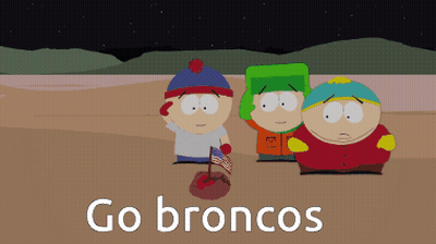 Three South Park Characters Go Broncos GIF