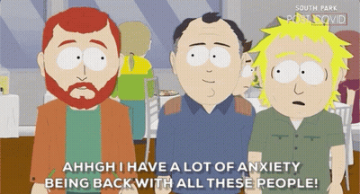 Three South Park Characters Standing In Restaurant GIF
