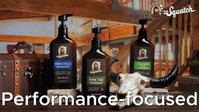 Three Squatch Products In Front Of Skull GIF