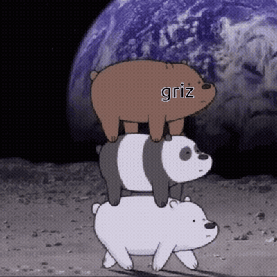 Three Stacked Bears With Griz On Head GIF