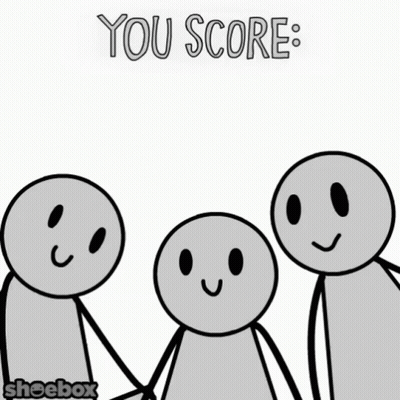Three Stick Figures Holding Up Signs That Say You Score GIF