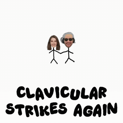 Three Stick Figures With Hearts In Their Eyes And The Words Clavicular Strikes Again GIF
