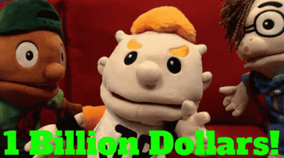 Three Stuffed Animals Are Standing Next To Each Other With The Words 1 Billion Dollars In Green Letters GIF