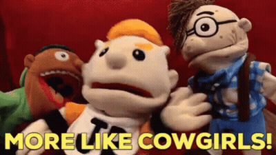 Three Stuffed Animals Saying More Like Cowgirls GIF