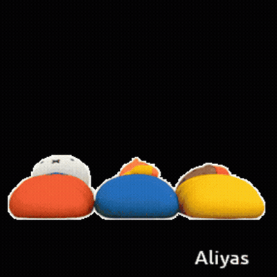 Three Stuffed Animals Sitting Next To Each Other With The Name Aliyas On The Bottom Right GIF